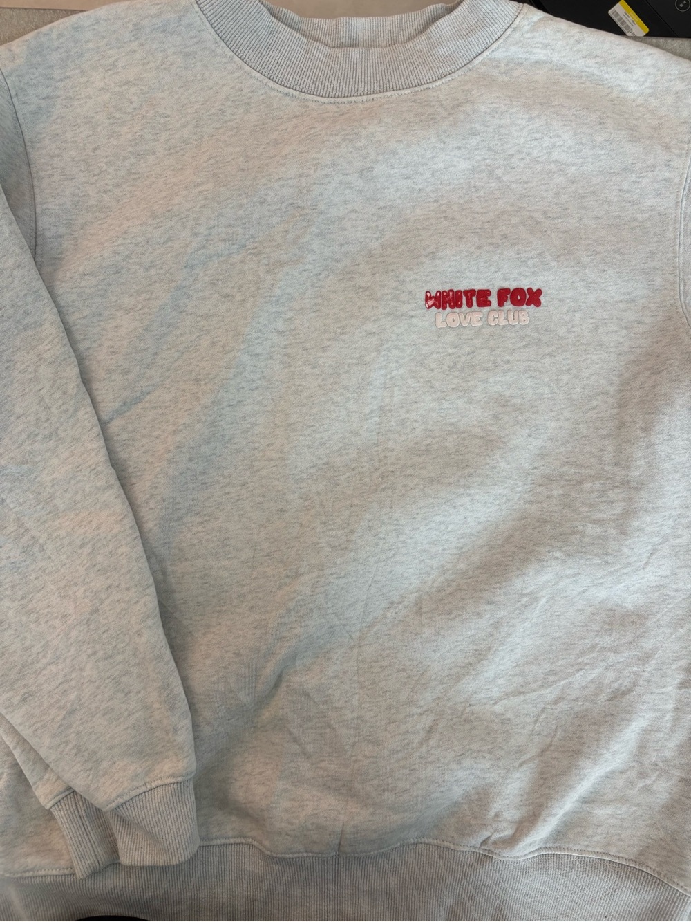 White Fox Boutique Light Gray 'Love Club' Embroidered Crewneck